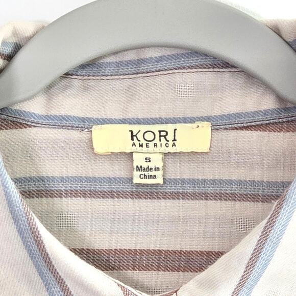 70's/80's Style Kori Blue and Brown Striped  Button Down Size S - Picture 3 of 10